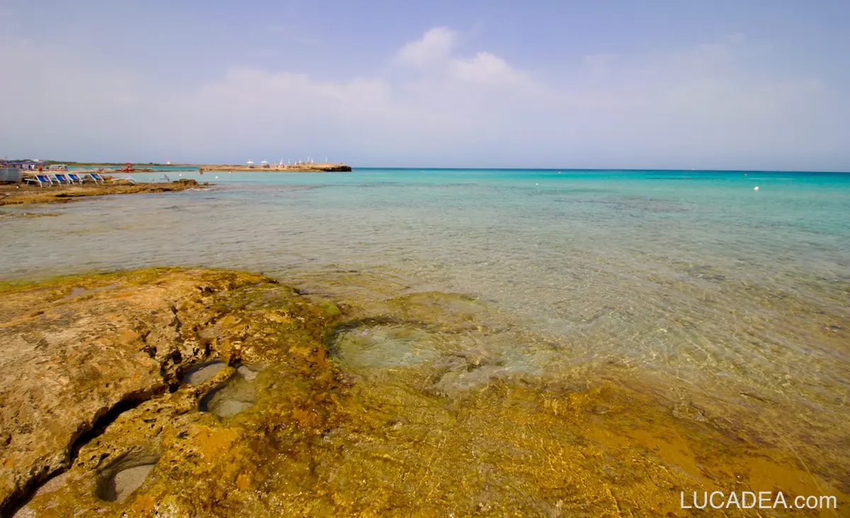 Punta della Suina beach in Salento with golden sand and crystal clear sea near Gallipoli
