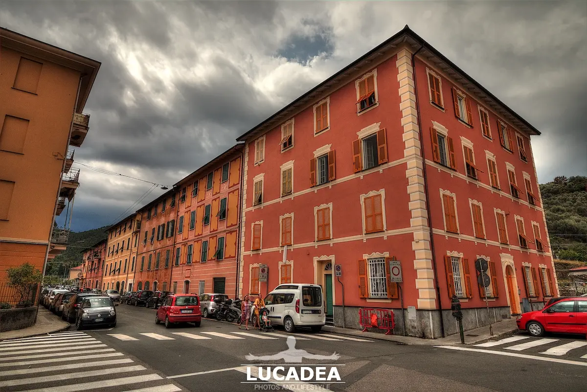 Beginning of Val di Canepa street in Sestri Levante with large modern residential buildings