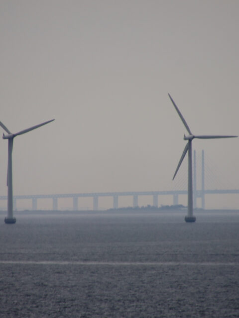 Le pale eoliche nel mare davanti alla città di Copenhagen